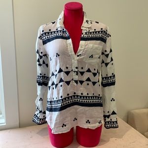 J. Crew Linen long sleeve geometric top